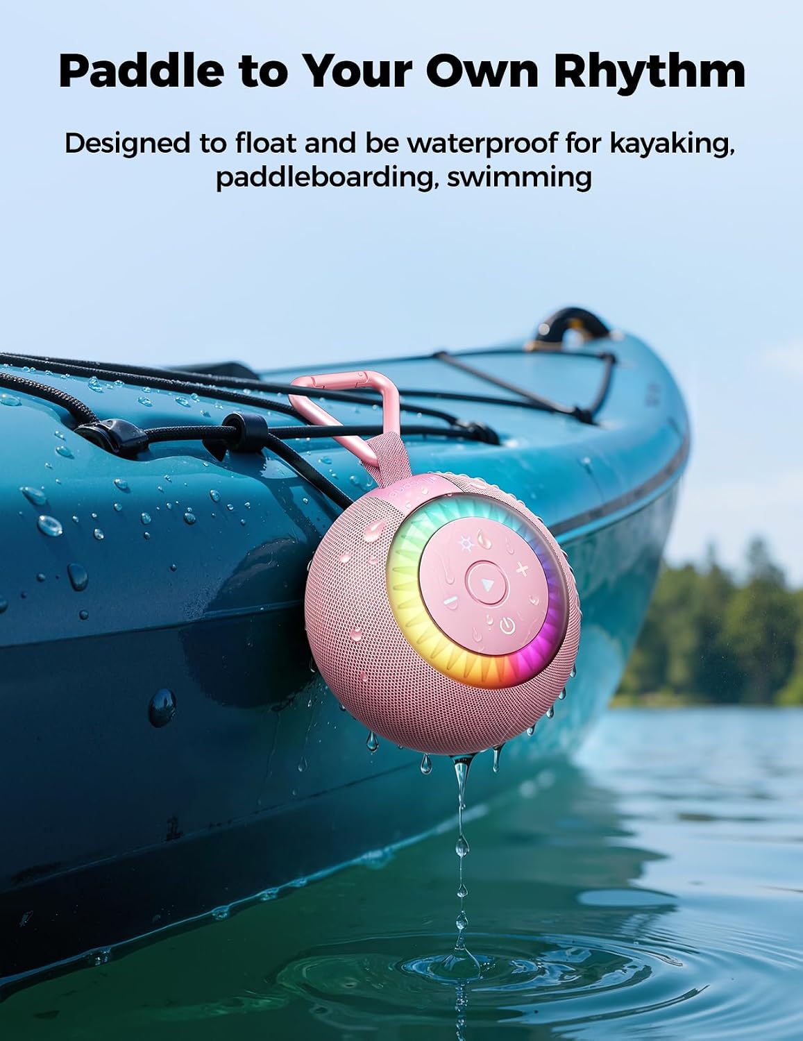 Bluetooth Shower Speaker IPX7 Waterproof: Removable Suction Cup, Pink