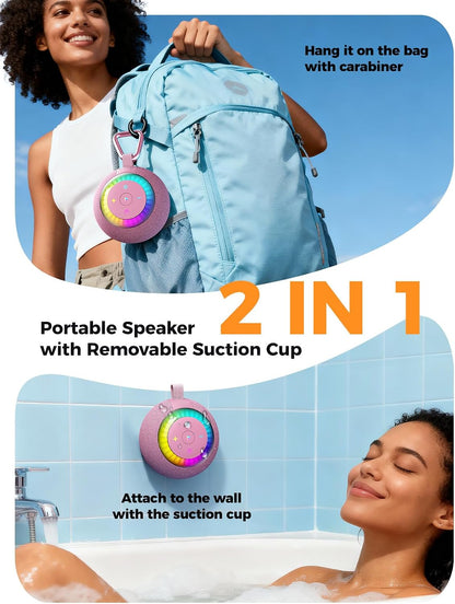 Bluetooth Shower Speaker IPX7 Waterproof: Removable Suction Cup, Pink