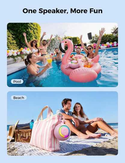Bluetooth Shower Speaker IPX7 Waterproof: Removable Suction Cup, Pink