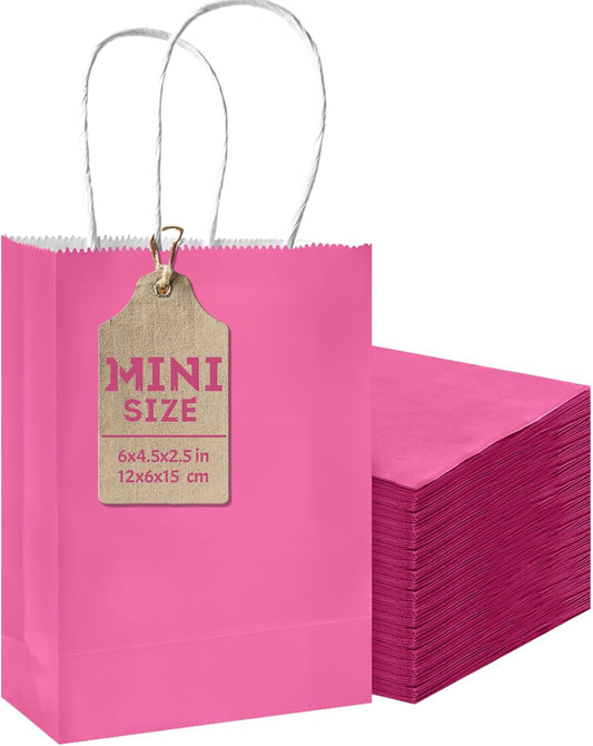 24PCS Mini Gift Bag with Handles Bulk 4.5"x2.5"x6" Gift Bags Pink Bags Multiple Uses