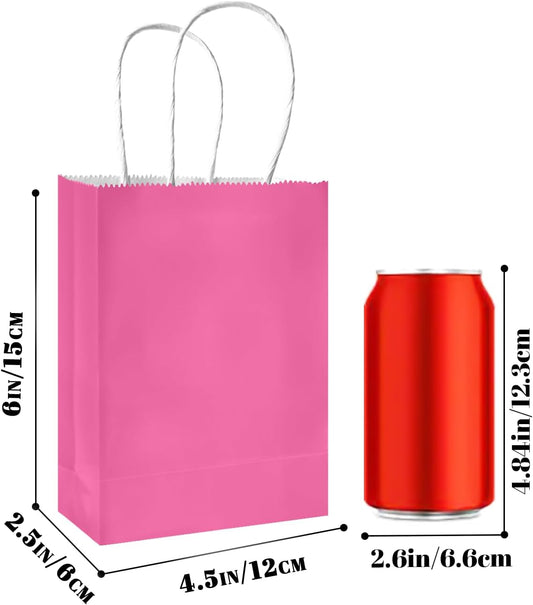 24PCS Mini Gift Bag with Handles Bulk 4.5"x2.5"x6" Gift Bags Pink Bags Multiple Uses