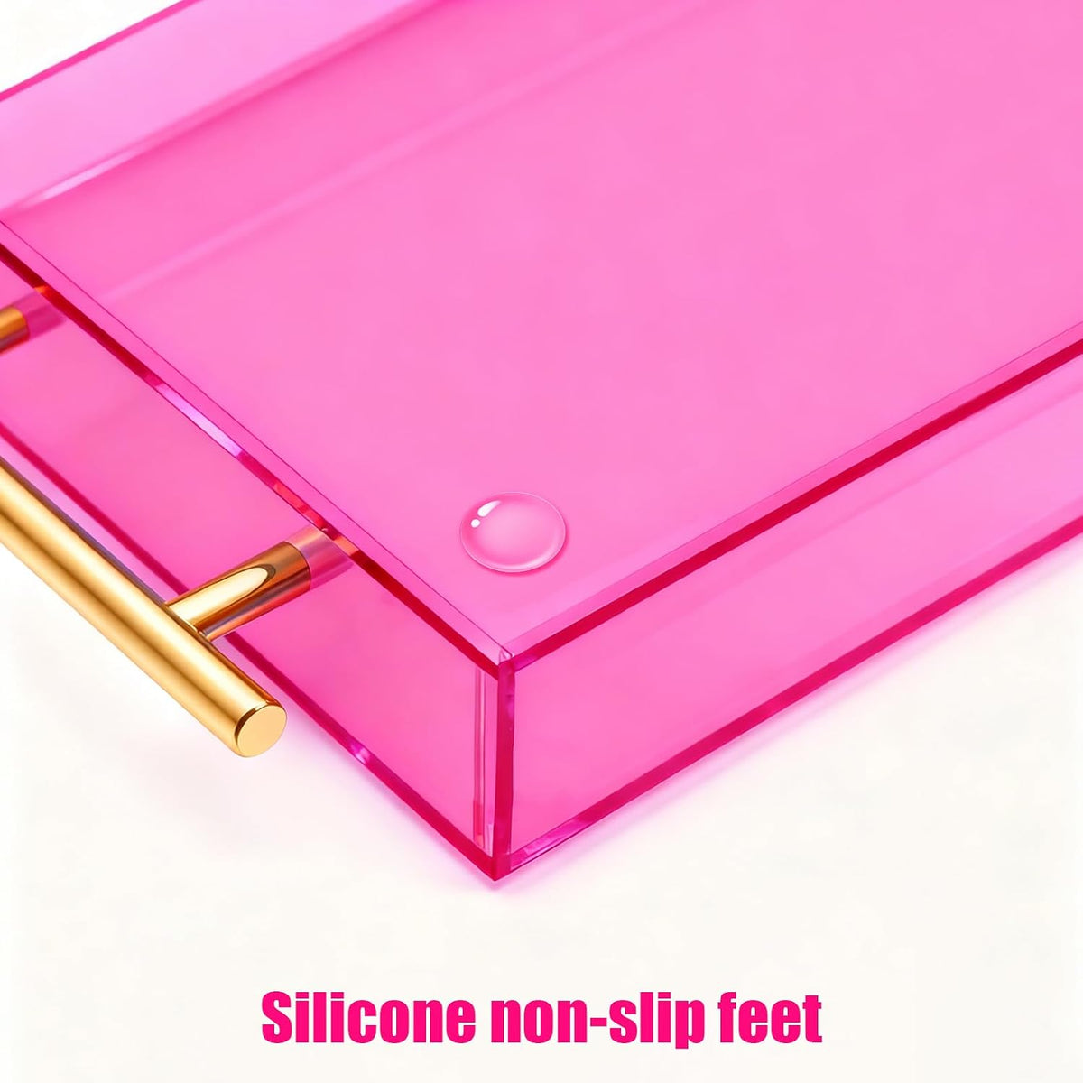 Acrylic Serving Tray with Handles Large Ottoman Food Decorative Tray for Coffee Table Tea Fruit Snack Kitchen Bar Platter, 17x13’’, Neon Pink