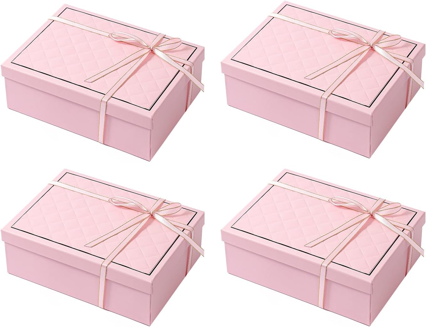 kaxilu Pink Gift Box Luxury With Lid & Ribbon, Foldable Gift Boxes 4 Pack 9.8x7x3.3Inches - Elegant Wedding & Birthday Packaging Gifts Box