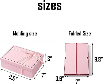 kaxilu Pink Gift Box Luxury With Lid & Ribbon, Foldable Gift Boxes 4 Pack 9.8x7x3.3Inches - Elegant Wedding & Birthday Packaging Gifts Box