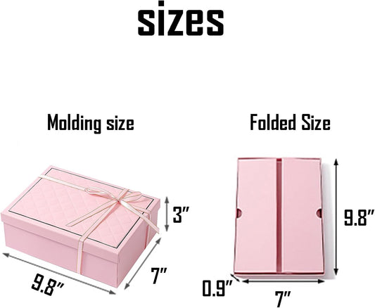 kaxilu Pink Gift Box Luxury With Lid & Ribbon, Foldable Gift Boxes 4 Pack 9.8x7x3.3Inches - Elegant Wedding & Birthday Packaging Gifts Box