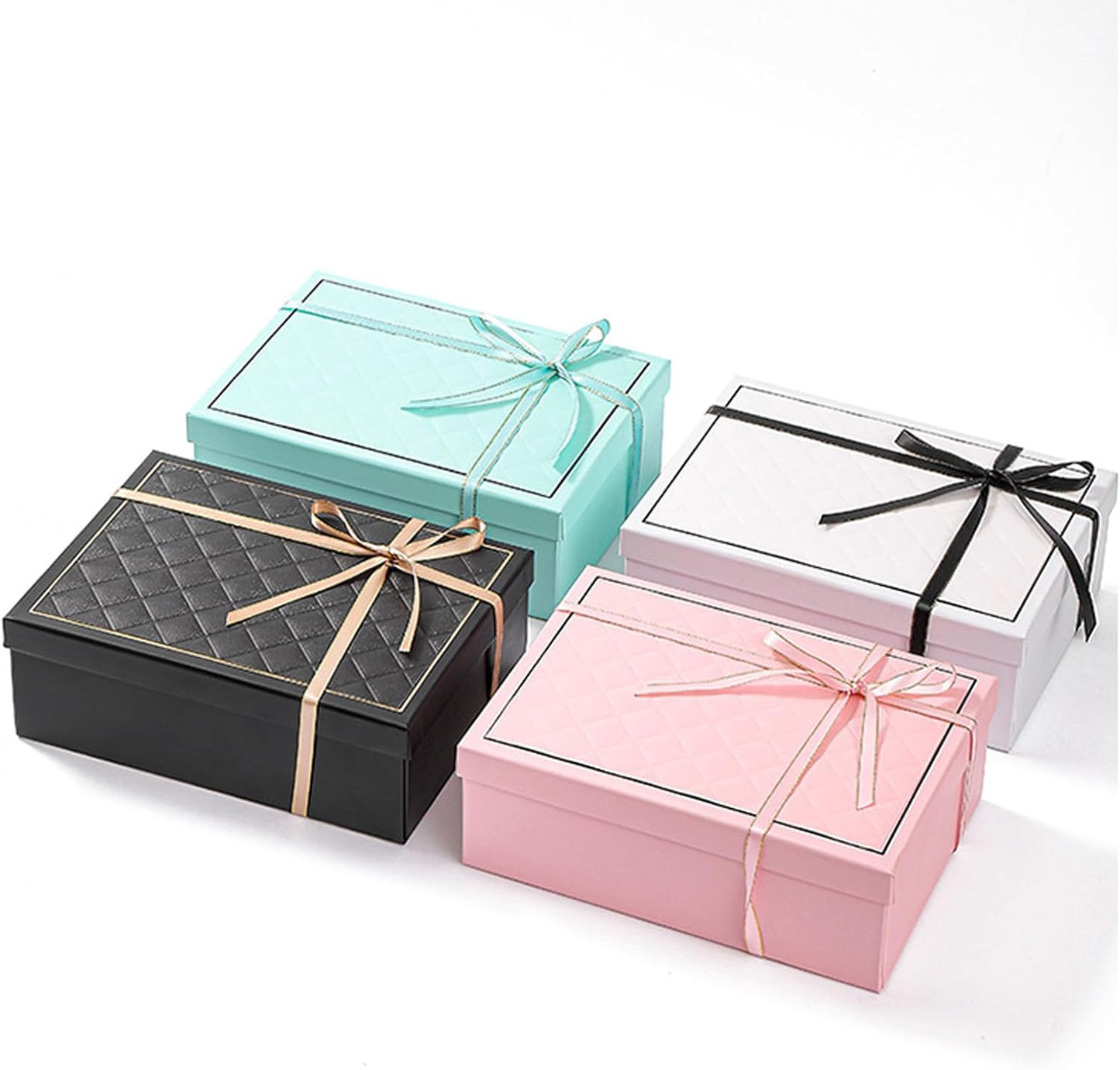 kaxilu Pink Gift Box Luxury With Lid & Ribbon, Foldable Gift Boxes 4 Pack 9.8x7x3.3Inches - Elegant Wedding & Birthday Packaging Gifts Box