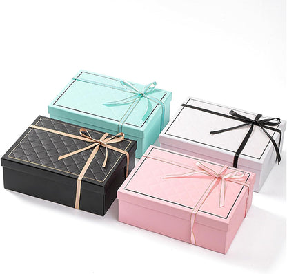 kaxilu Pink Gift Box Luxury With Lid & Ribbon, Foldable Gift Boxes 4 Pack 9.8x7x3.3Inches - Elegant Wedding & Birthday Packaging Gifts Box