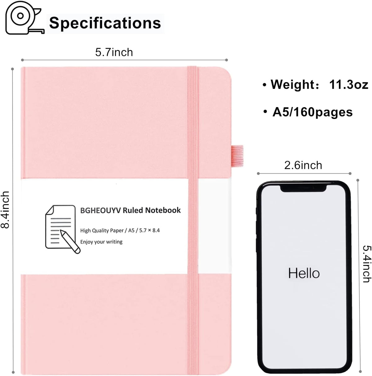 Notebook Journal, College Ruled Notebook Lined A5 160 Pages,Hard Cover Journals for Writing, Notebooks for Work Office School Women Men,5.7 inches x 8.4 inches(Pink)