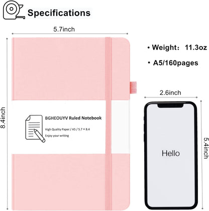 Notebook Journal, College Ruled Notebook Lined A5 160 Pages,Hard Cover Journals for Writing, Notebooks for Work Office School Women Men,5.7 inches x 8.4 inches(Pink)