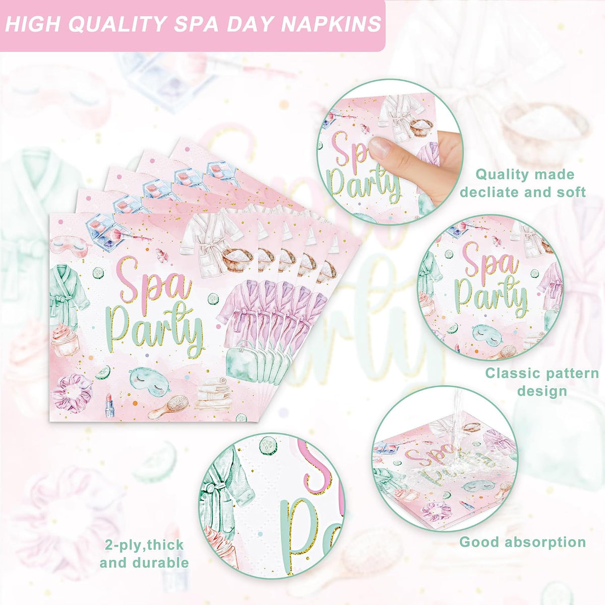 120PCS Spa Party Supplies Pink Makeup Themed Birthday Party Decorations for Girls Child Kids Slumber Sleepover Pajama Tableware Set Plates Napkins Cups Forks Knives for 20 Guests