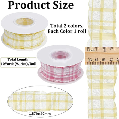20 Yards 1.5 Inch Pink Yellow Gingham Plaid Ribbon for Sewing
