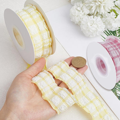 20 Yards 1.5 Inch Pink Yellow Gingham Plaid Ribbon for Sewing