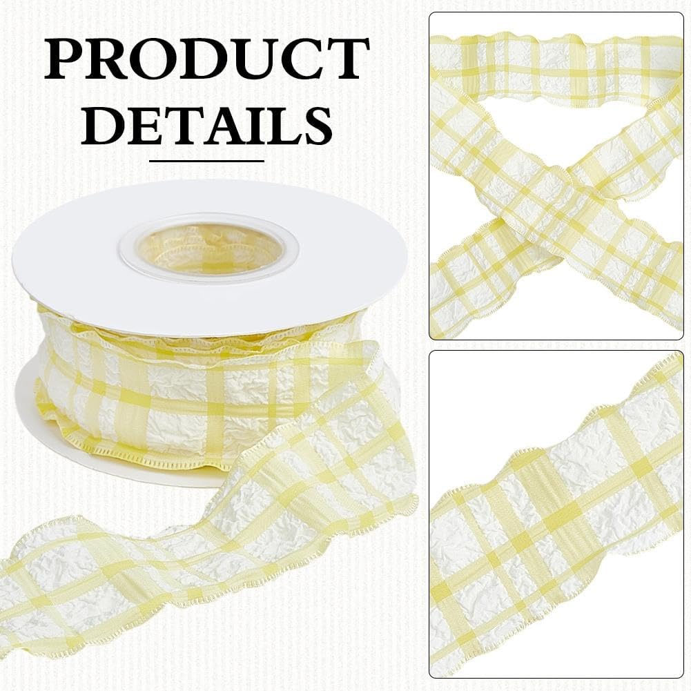 20 Yards 1.5 Inch Pink Yellow Gingham Plaid Ribbon for Sewing