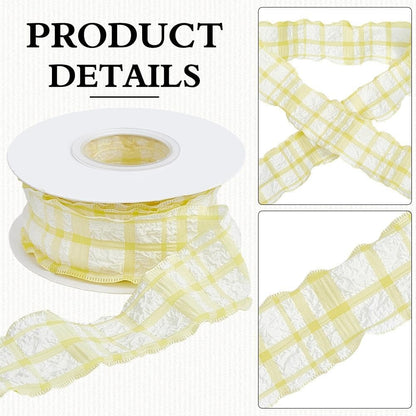 20 Yards 1.5 Inch Pink Yellow Gingham Plaid Ribbon for Sewing