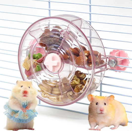 Rat Foraging Toy Interactive Slow Feeder with Transparent Rotating Treat Dispenser Wheel for Enrichment Activities Pet Rat Cage Accessories Ideal for Syrian Hamster Gerbil Mice (Pink)