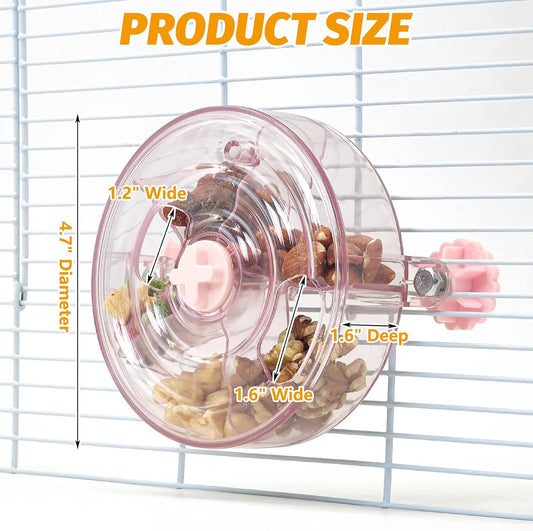 Rat Foraging Toy Interactive Slow Feeder with Transparent Rotating Treat Dispenser Wheel for Enrichment Activities Pet Rat Cage Accessories Ideal for Syrian Hamster Gerbil Mice (Pink)