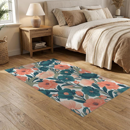 5'x7' Washable Flatwoven Rug, Peach Contemporary Botanical Stain Resistant Area Rug Non-Slip Low Profile Floor Covering for Guest Room, Lounge, Apartment | Ref:2157510