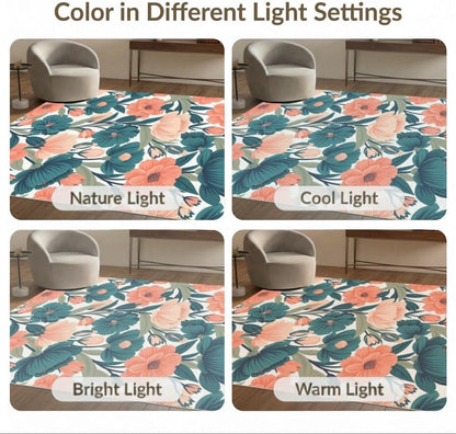 5'x7' Washable Flatwoven Rug, Peach Contemporary Botanical Stain Resistant Area Rug Non-Slip Low Profile Floor Covering for Guest Room, Lounge, Apartment | Ref:2157510