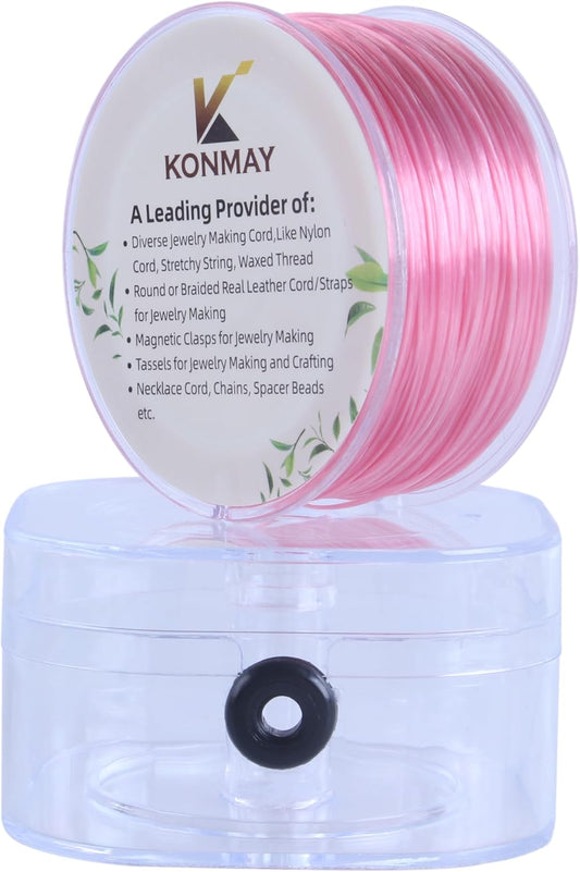 0.8mm Peach Spandex Elastic String with Dispenser, Soft Stretch Beading Cord, 90 Yards for Bracelets, Necklaces & Jewelry Making