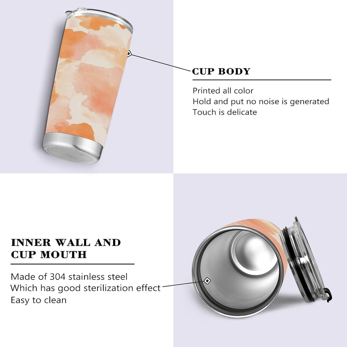Peach Pattern 20 oz Tumbler with Lid and Straw Stainless Steel Double Wall Vacuum Tumblers Insulated Travel Coffee Mug for Cold and Hot Drinks