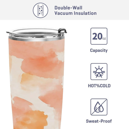 Peach Pattern 20 oz Tumbler with Lid and Straw Stainless Steel Double Wall Vacuum Tumblers Insulated Travel Coffee Mug for Cold and Hot Drinks