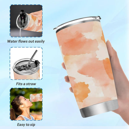 Peach Pattern 20 oz Tumbler with Lid and Straw Stainless Steel Double Wall Vacuum Tumblers Insulated Travel Coffee Mug for Cold and Hot Drinks