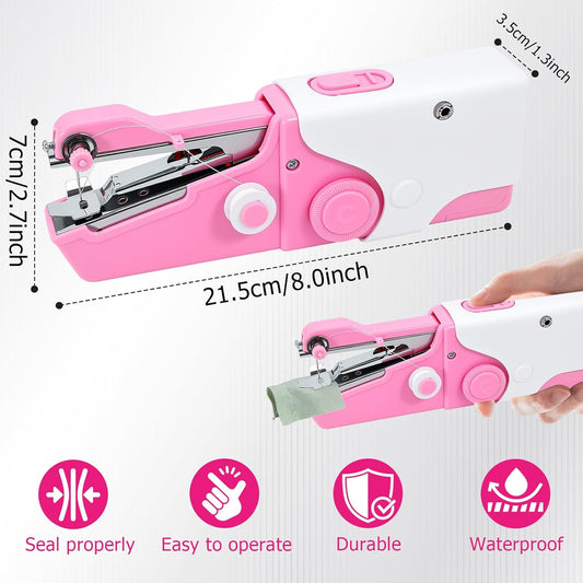 Mini Handheld Sewing Machine, Portable Electric Sewing Machine for Quick Fabric Repair, Dual Power USB/Battery Operated, with Complete Sewing Kit for Beginners, Adults (Pink)