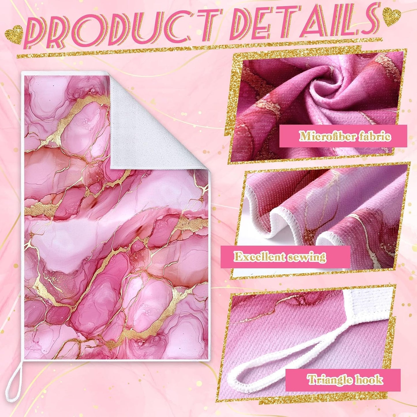 4 Pcs Pink and Gold Decorative Towel Set Marble Kitchen Accessories Bathroom Hand Towels Absorbent Tea Washcloths for Summer Kitchen Bathroom Decor Accessories Gifts