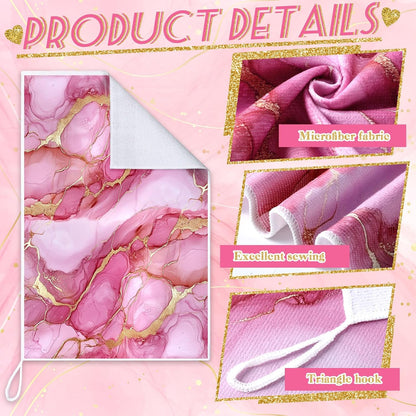 4 Pcs Pink and Gold Decorative Towel Set Marble Kitchen Accessories Bathroom Hand Towels Absorbent Tea Washcloths for Summer Kitchen Bathroom Decor Accessories Gifts