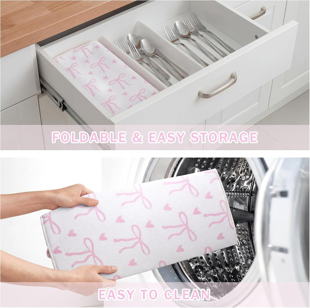 Pink Bow Dish Drying Mat