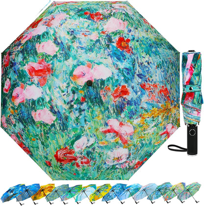 Van Gogh Folding Umbrella, Travel Umbrella with Starry Night Design, Auto Open & Close - Portable Compact Umbrella - Lightweight & Packable for Women & Men