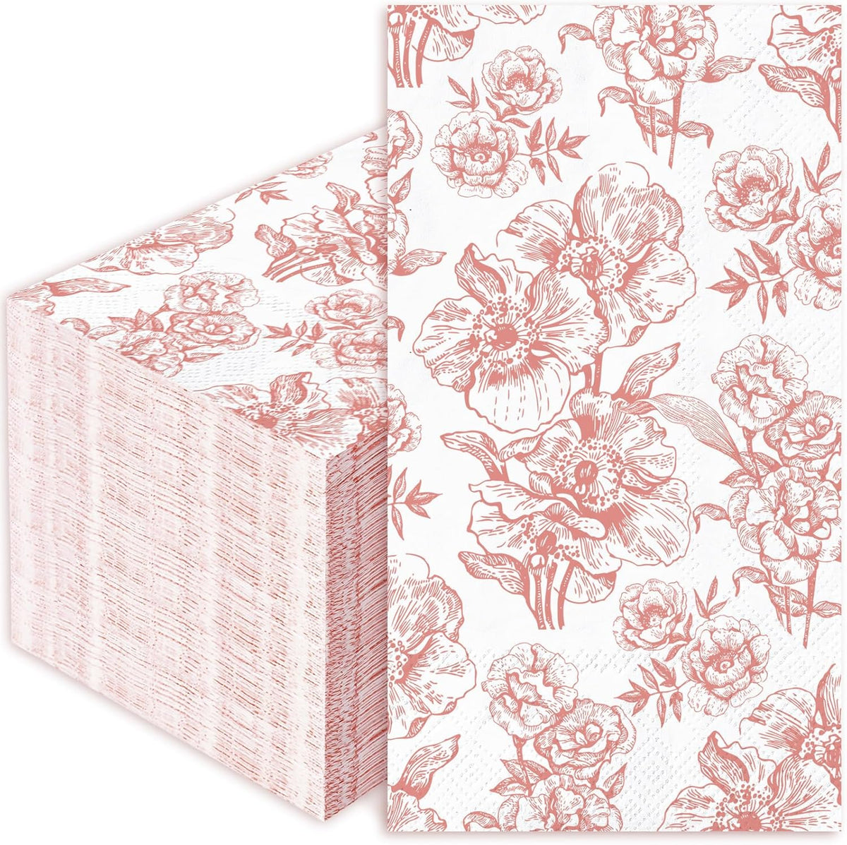 50 Pack Pink Floral Guest Napkins White Pink Flower Disposable Paper Napkins Spring Dinner Hand Towel Napkin for Mother's Day Wedding Baby Shower Kitchen Bathroom