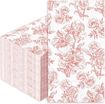 50 Pack Pink Floral Guest Napkins White Pink Flower Disposable Paper Napkins Spring Dinner Hand Towel Napkin for Mother's Day Wedding Baby Shower Kitchen Bathroom