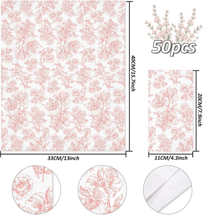 50 Pack Pink Floral Guest Napkins White Pink Flower Disposable Paper Napkins Spring Dinner Hand Towel Napkin for Mother's Day Wedding Baby Shower Kitchen Bathroom