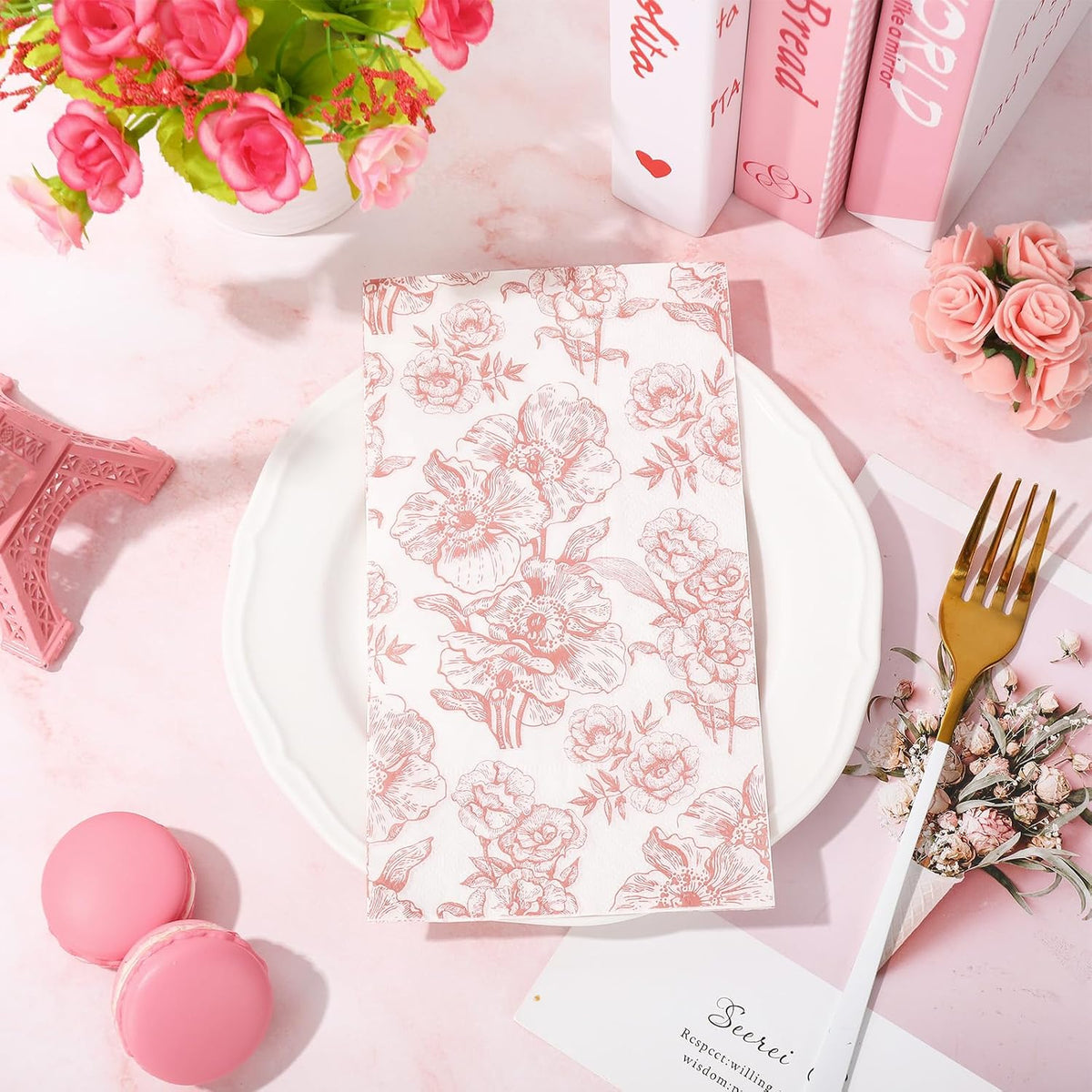 50 Pack Pink Floral Guest Napkins White Pink Flower Disposable Paper Napkins Spring Dinner Hand Towel Napkin for Mother's Day Wedding Baby Shower Kitchen Bathroom