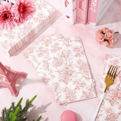 50 Pack Pink Floral Guest Napkins White Pink Flower Disposable Paper Napkins Spring Dinner Hand Towel Napkin for Mother's Day Wedding Baby Shower Kitchen Bathroom