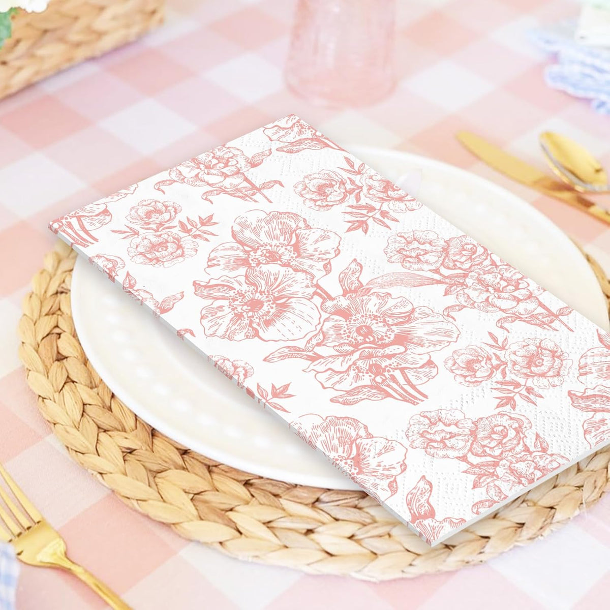 50 Pack Pink Floral Guest Napkins White Pink Flower Disposable Paper Napkins Spring Dinner Hand Towel Napkin for Mother's Day Wedding Baby Shower Kitchen Bathroom
