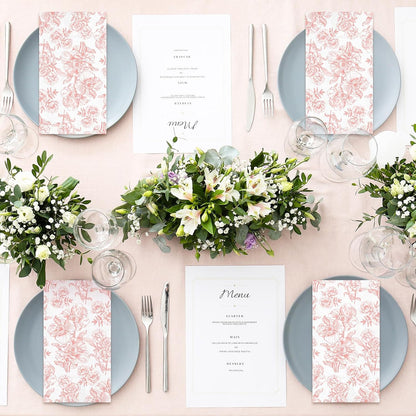 50 Pack Pink Floral Guest Napkins White Pink Flower Disposable Paper Napkins Spring Dinner Hand Towel Napkin for Mother's Day Wedding Baby Shower Kitchen Bathroom
