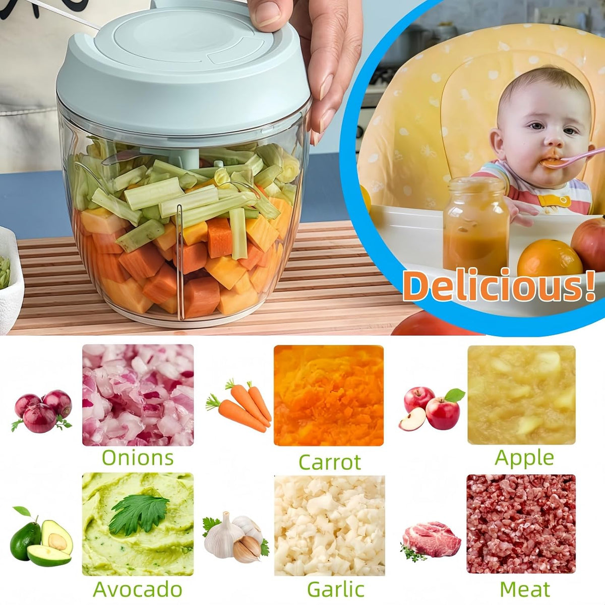 Manual Food Processor, Garlic Mincer Hand Cutter, Vegetable Chopper for Kitchen Gadgets, Hand Pull String onion chopper for Veggies, Ginger, Fruits, Nuts, Herbs, etc, 1000ML (pink)