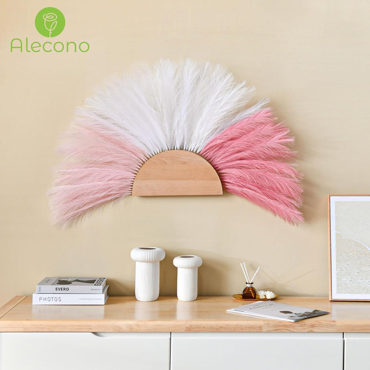 Alecono 30pcs Pampas Grass 17in, Pink Pampas Grass Decor for Home Decoration