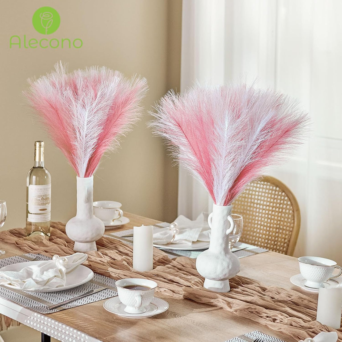 Alecono 30pcs Pampas Grass 17in, Pink Pampas Grass Decor for Home Decoration
