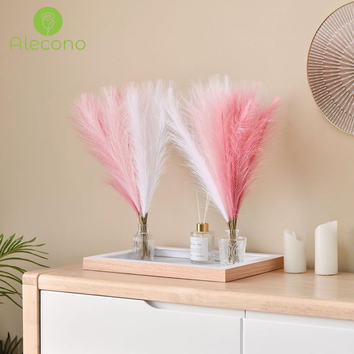Alecono 30pcs Pampas Grass 17in, Pink Pampas Grass Decor for Home Decoration