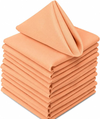 17x17 Inch Polyester Cloth Napkins, Set of 12 (Peach)