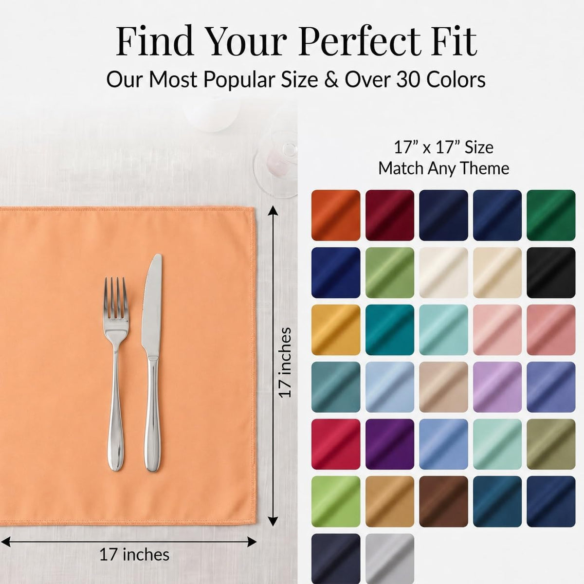 17x17 Inch Polyester Cloth Napkins, Set of 12 (Peach)