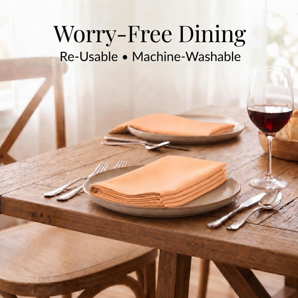 17x17 Inch Polyester Cloth Napkins, Set of 12 (Peach)