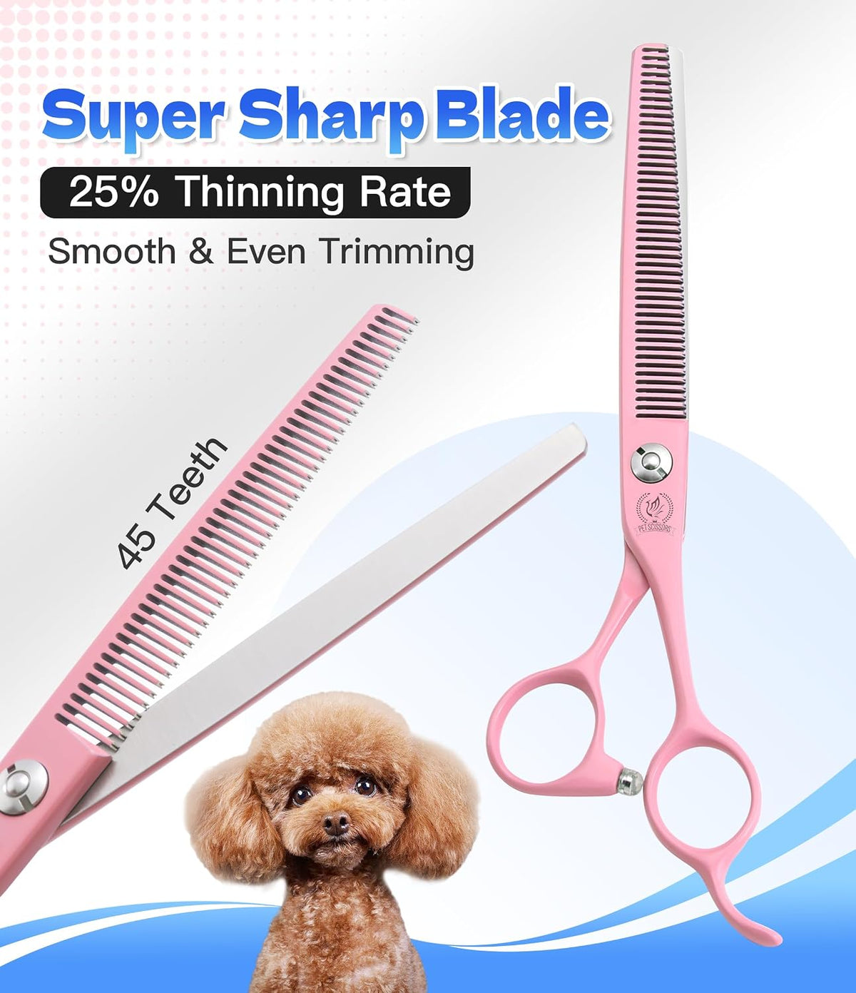 7" Professional Dog Grooming Scissors Set, Japanese 440C Stainless Steel Straight Thinning Curved Chunker Shears for Pet Grooming, Trimming Face, Paws, Pink