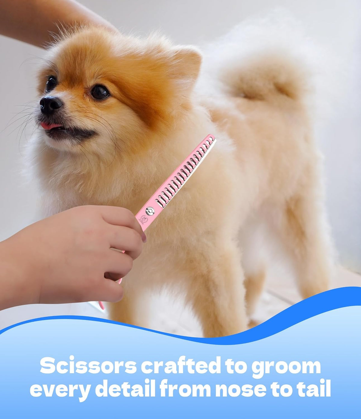 7" Professional Dog Grooming Scissors Set, Japanese 440C Stainless Steel Straight Thinning Curved Chunker Shears for Pet Grooming, Trimming Face, Paws, Pink