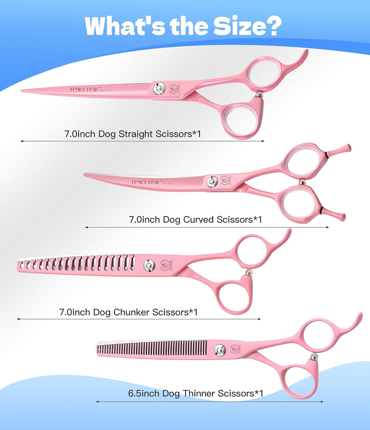 7" Professional Dog Grooming Scissors Set, Japanese 440C Stainless Steel Straight Thinning Curved Chunker Shears for Pet Grooming, Trimming Face, Paws, Pink
