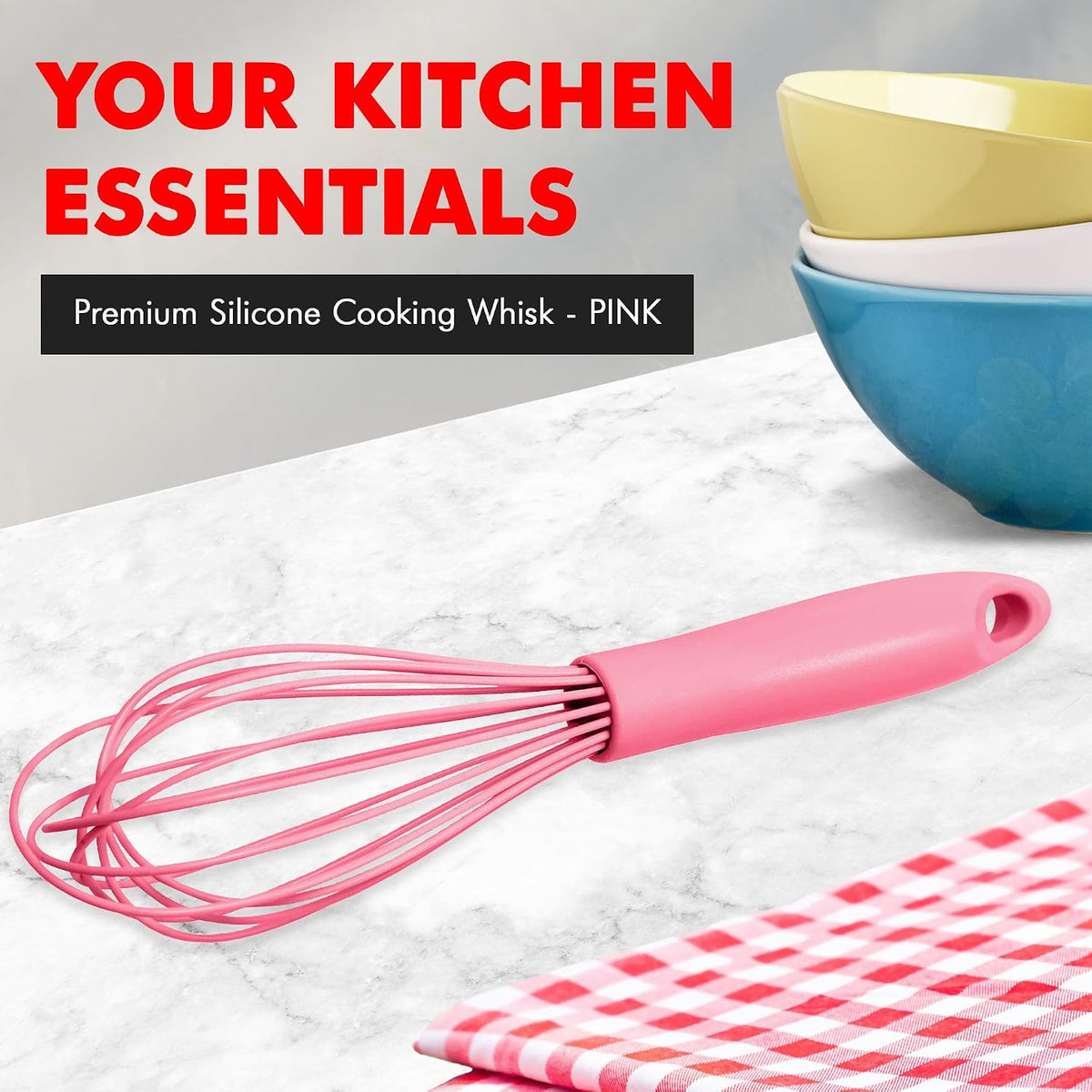 Premium Silicone Wire Cooking Whisk, 10.5 inch, Pink