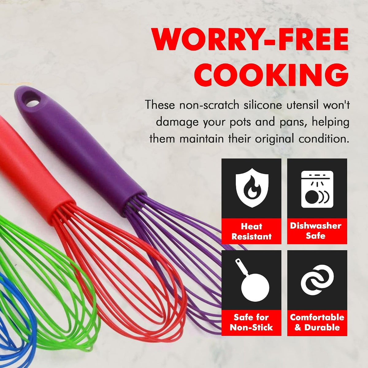 Premium Silicone Wire Cooking Whisk, 10.5 inch, Pink
